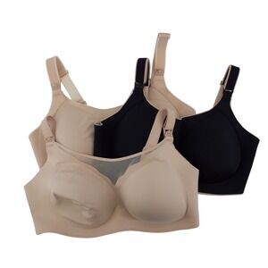 Momcozy Nursing Bra XL Plus Black Beige Seamless Wireless Set of 3 Comfort